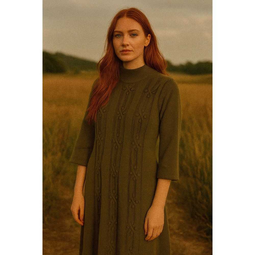 Robbie Bee Sweater Dress Womens‎ Large Olive Green Bobble Midi Knit Stretch